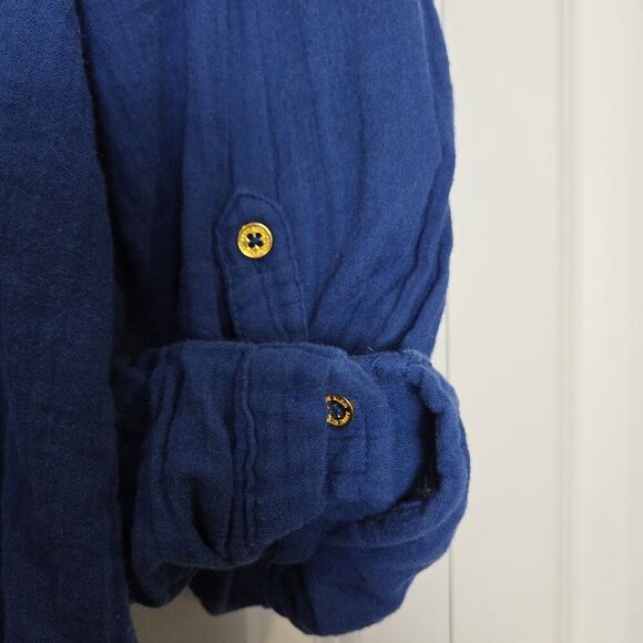 Anne Klein Jeans Womens Gauze Button Up Shirt Estate Blue Large - Picture 4 of 7